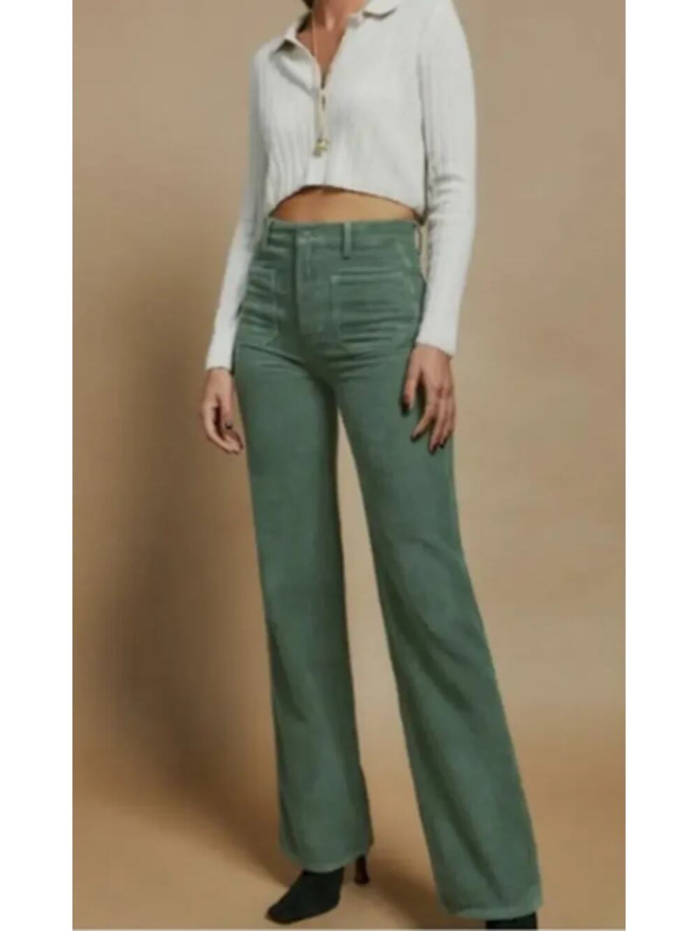 Reformation Alyssa High Rise Wide Leg Corduroy Pants in Moss 24 Green